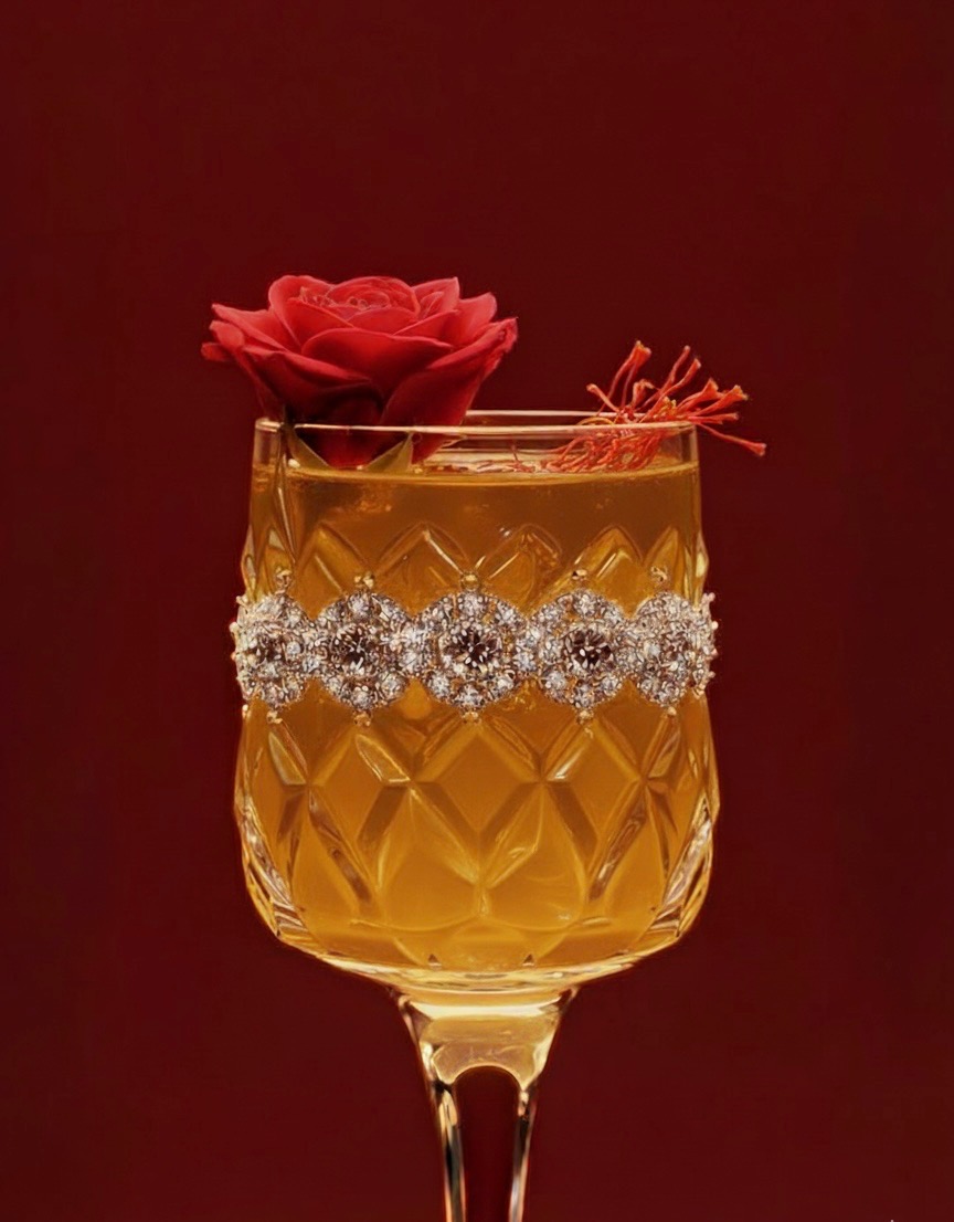 Cocktail with saffron and rose